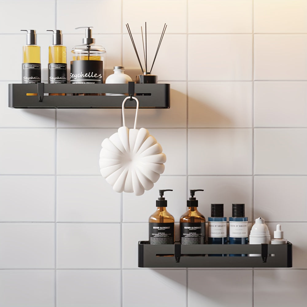 Adhesive Shower Caddy Shelf Set of 2 – No Drill Wall-Mounted Bathroom Organizer, Large Capacity Sticky Shelves for Shower Bathtub Sink, Heavy-Duty Space Saver