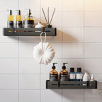 Adhesive Shower Caddy Shelf Set of 2 – No Drill Wall-Mounted Bathroom Organizer, Large Capacity Sticky Shelves for Shower Bathtub Sink, Heavy-Duty Space Saver