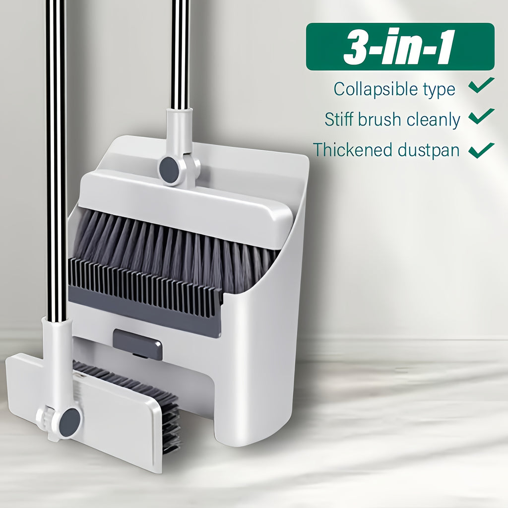 Broom and Dustpan Set 3-in-1 4-in-1 Long Handle Non-Stick Hair Foldable Rotatable Floor Sweeper for Home Office Outdoor Hardwood Tile Indoor Cleaning