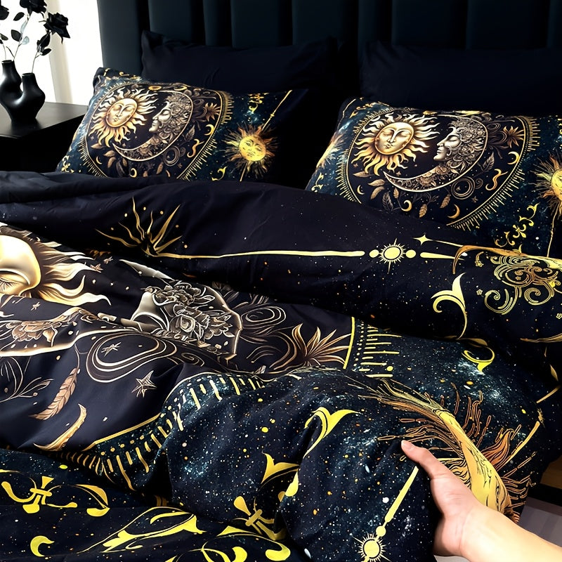 Celestial Sun Moon Duvet Cover Set 3 Piece - Soft Breathable Galaxy Planet Print Bedding Twin Full Queen King Dorm Bedroom No Insert