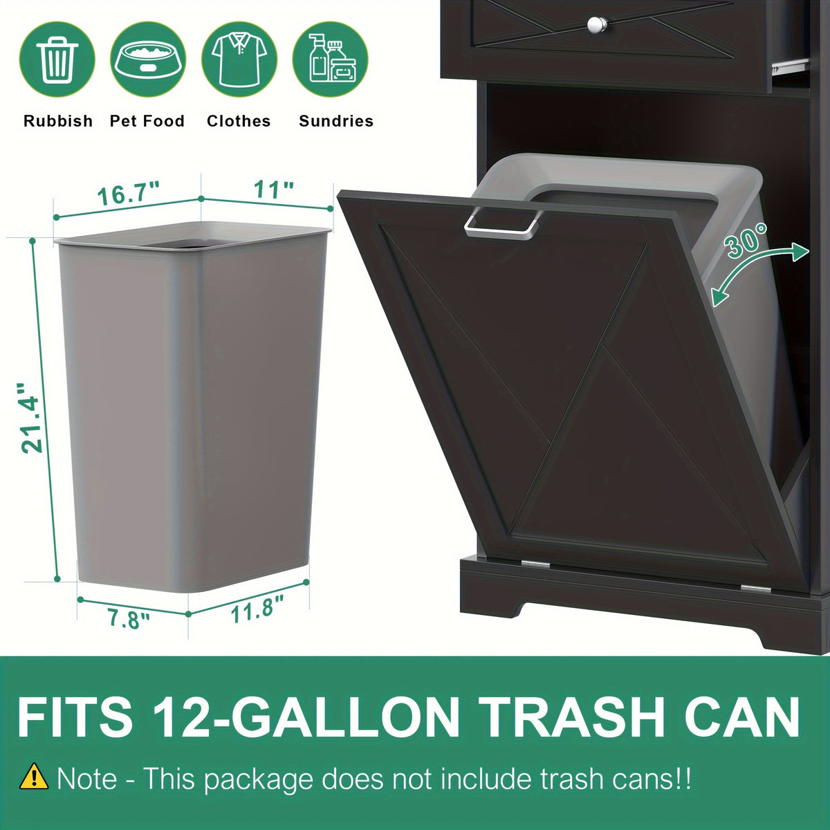 Tilt-Out Trash Can Cabinet 12 Gallon – Hidden Trash Cabinet with Drawers for Kitchen, Pantry & Laundry Room, Freestanding Kitchen Island Storage