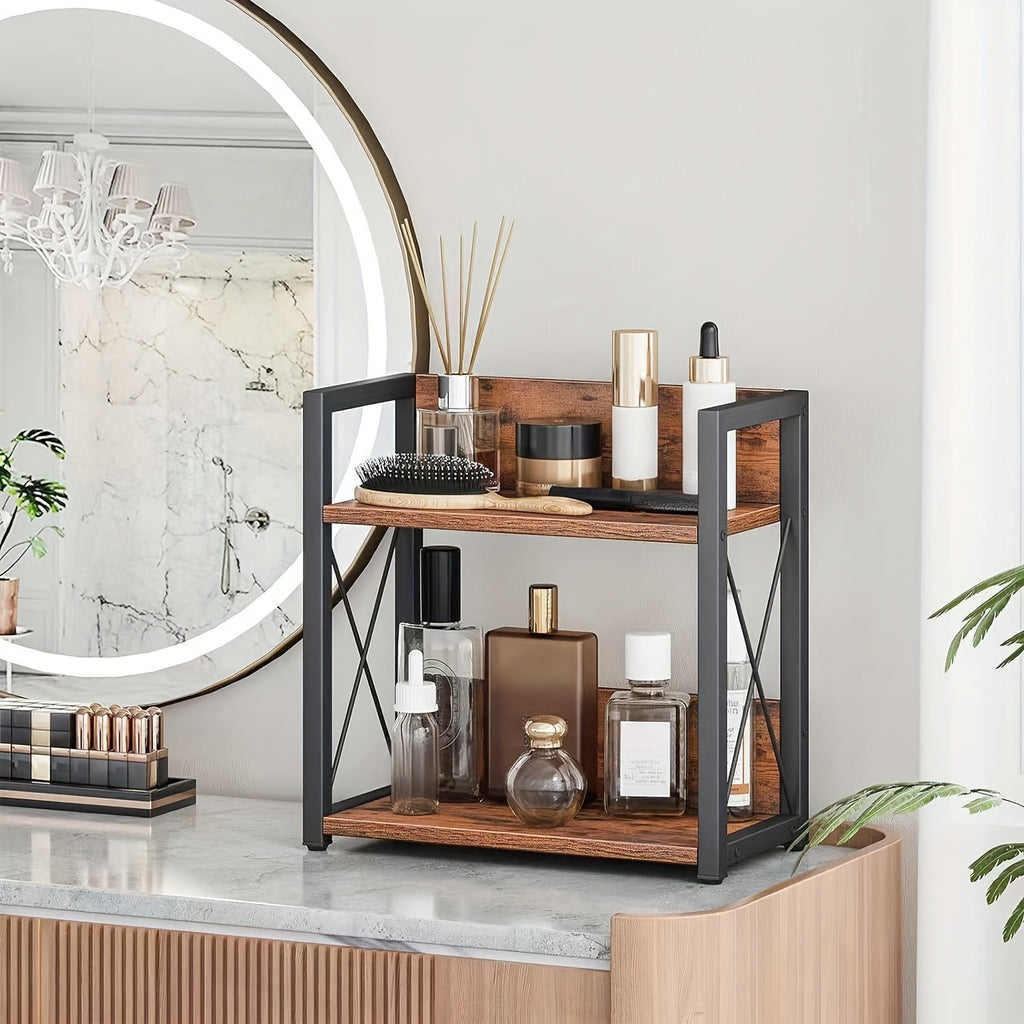 Countertop Spice Rack Organizer with Coffee Pod Holder – Metal Kitchen Seasoning Storage Rack for Counter, Powder-Coated Bathroom Cosmetics Organizer