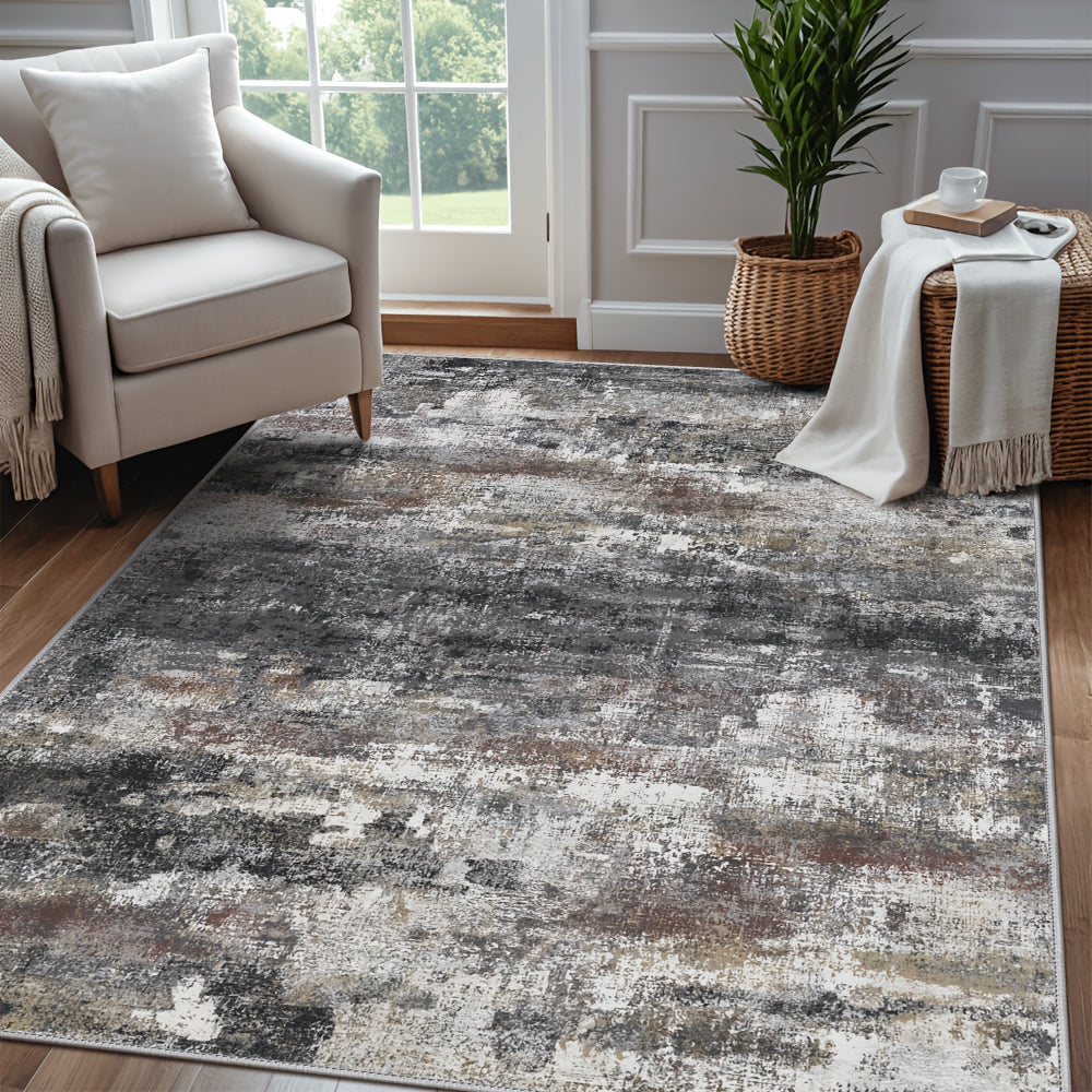 Modern Abstract Area Rug Low Pile Machine Washable Non-Slip for Living Room, Bedroom & Dining – Sage Green, Blue & Dark Grey, 4 Oversized Options