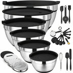 Stainless Steel Mixing Bowl Set - 304 Food-Safe Bowls for Cooking Baking and Food Prep - Versatile Kitchen Mixing Bowls for Salad Fruit Noodles and Baking Ingredients