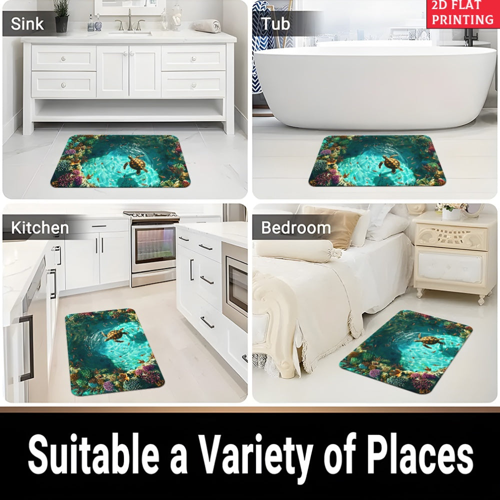 Sea Turtle Illusion Doormat 700GSM, Non-Slip Microfiber Absorbent Rug, Machine Washable Mat for Bathroom Bedroom Living Room Entrance Outdoor Camping