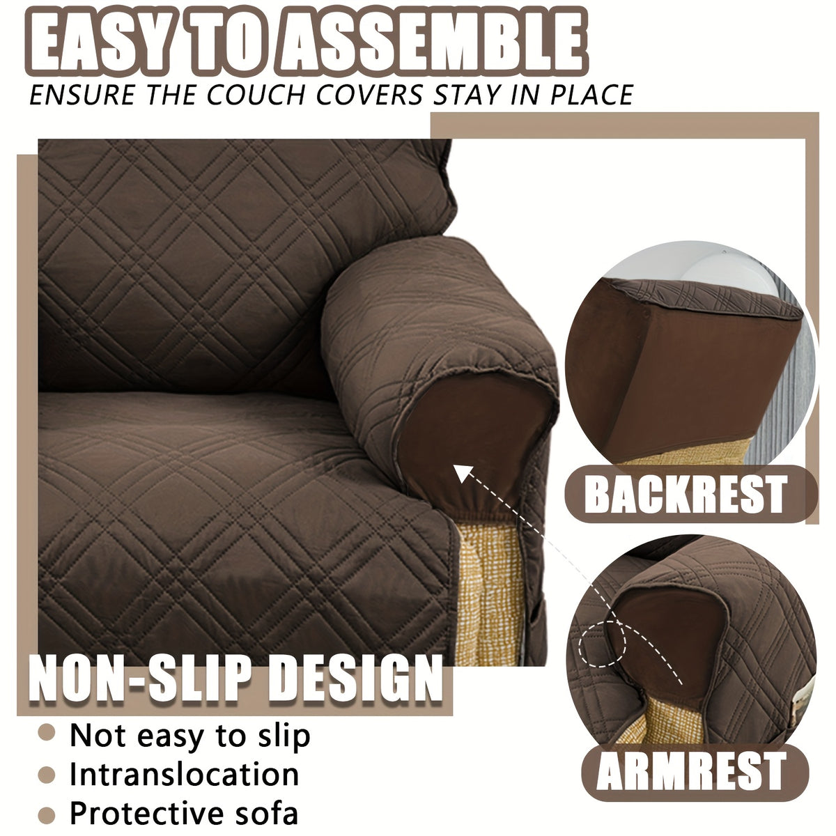 T-Cushion Armchair Cover Anti-Slip Double-Sided Design, Machine Washable Elastic Band Closure Chair Slipcover, Pet-Friendly All-Season Furniture Protector, Available in Small & Large – 8 Colors