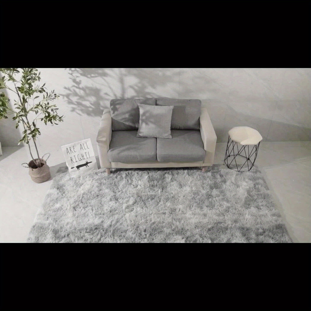 Tie-Dye & Solid Plush Rectangular Area Rug 5x8 Ft – Soft Fluffy Non-Slip Machine Washable Carpet for Living Room, Sofa Side & Bedroom Decor
