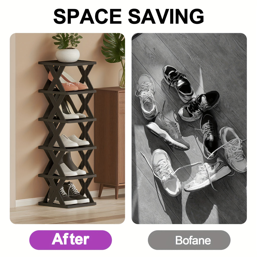 Stackable Shoe Rack Organizer 6 or 9 Tier – Plastic Vertical Shoe Shelf for Entryway, Hallway, Bedroom & Closet, Holds 6–9 Pairs, Easy Assembly, Black or White