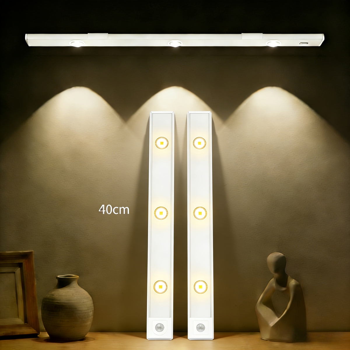 Smart LED Motion Sensor Cabinet Light USB Rechargeable - Dimmable Under Cabinet Light 3 Modes for Bedroom Stairs Kitchen Closet Hallway - 2 & 3 Pack Options, Black & White