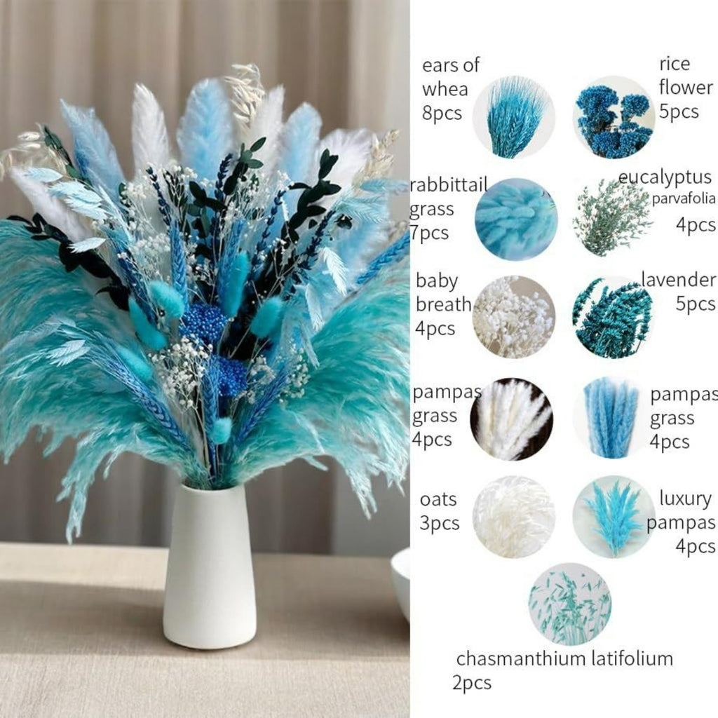 50-Piece Pampas Grass & Dried Flower Bouquet Set – Boho Reed Feather Mix for Wedding Decor, Living Room Arrangement & Nordic Photo Props