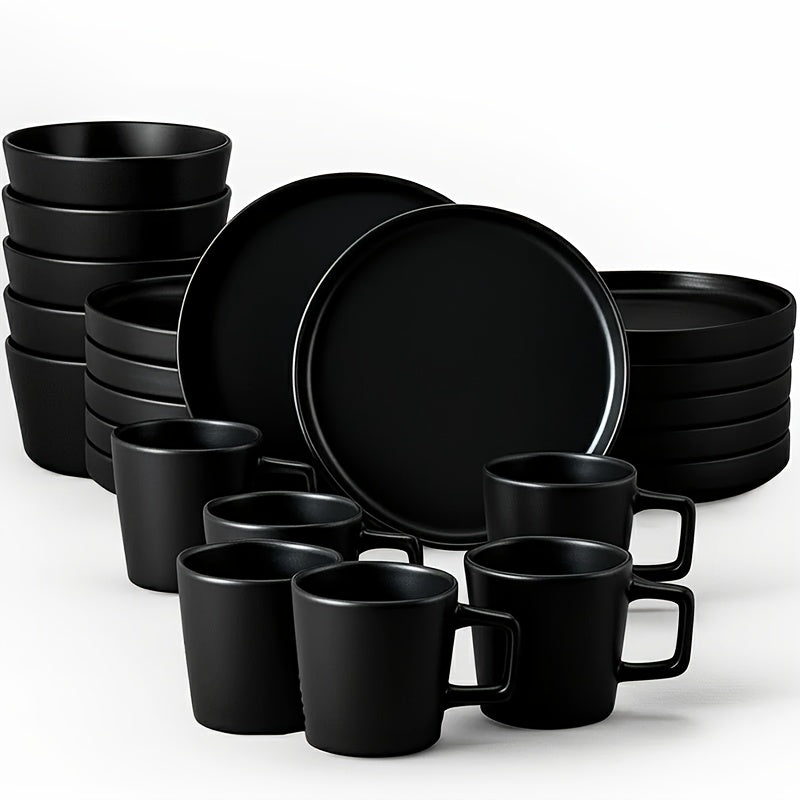 Ceramic Dinnerware Set Modern Matte Porcelain Plates Dishwasher Microwave Oven Safe Scratch Resistant Stoneware Tableware Black Red Blue for Restaurant Kitchen Wedding Gift