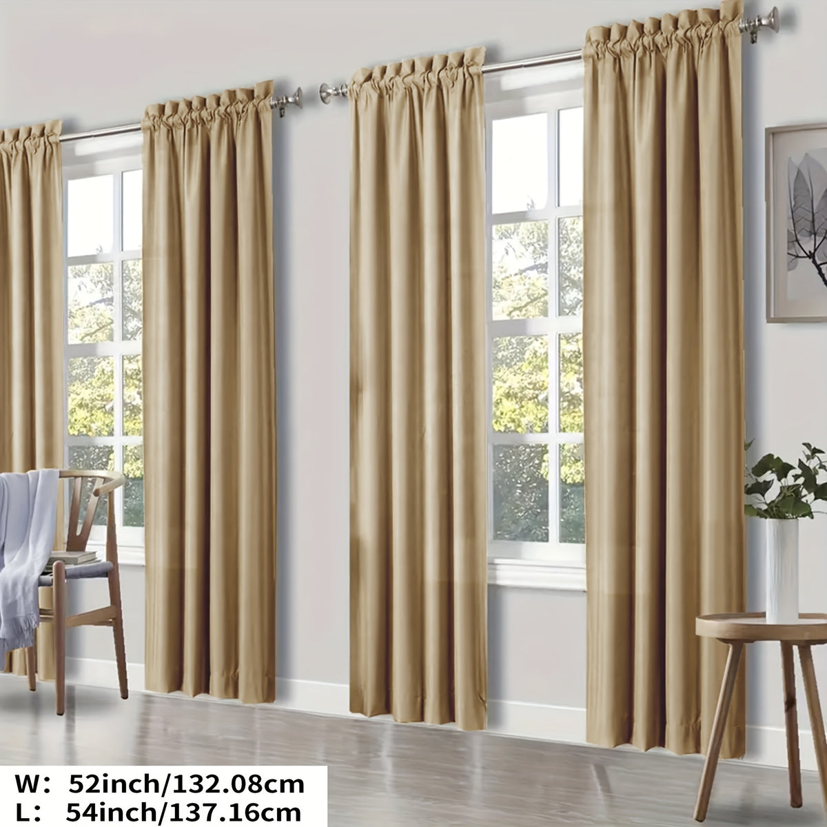 100% Blackout Curtains Rod Pocket 4 Panels - Thermal Insulated Energy Saving Drapes for Bedroom Living Room, 38" & 52" Wide 54"–108" Long, 7 Colors