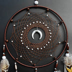 Handmade Feather Rattan Wind Chime Wall Hanging Boho Eclectic Bedroom Decor Dream Catcher Festival Gift Brown Rainbow