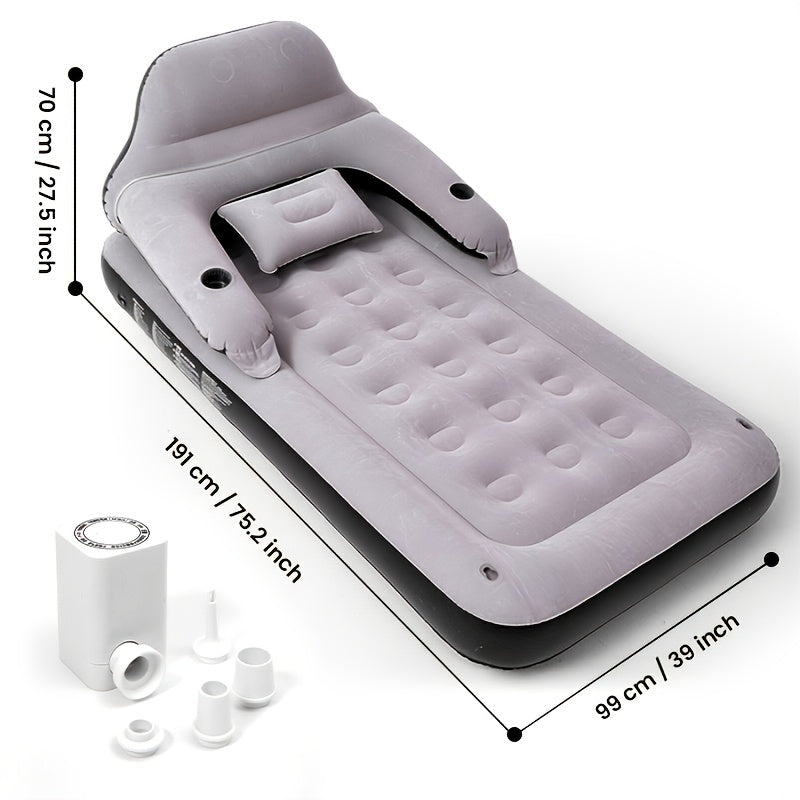 Inflatable Air Mattress Double Bed with Backrest Pillow & Built-In Pump – Portable Camping & Home Guest Bed, 39in Wide Self-Inflating Sleep Mat