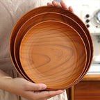 10-Piece Wood Grain Plastic Dinner Plates Round Striped Pattern Luxury Feel for Home Restaurant Dessert Shop Snack Fruit Tea Tray