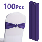 Chair Sashes 100-Pack – Milk Fiber & Spandex Stretch Sash Bands with Buckle, Snap-Back Elasticity, Wedding Party Banquet Decor, 8 Colors