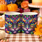 Psychedelic Cat Coffee Mug 11oz - Colorful Cute Cat Design Cup for Cat Lovers, Home & Office Use, Birthday & Holiday Gift