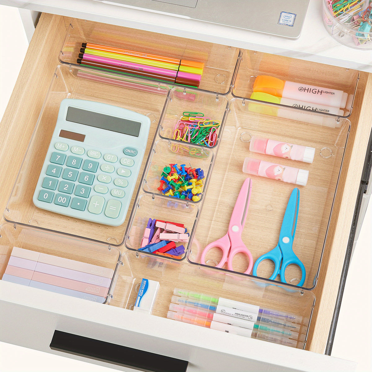 60-Piece Drawer Divider Organizer Set 4 Sizes Clear Plastic Storage Bins for Desk Office Drawer Kitchen Bathroom – Versatile Tray Organizers for Home Office Craft Supply Organization