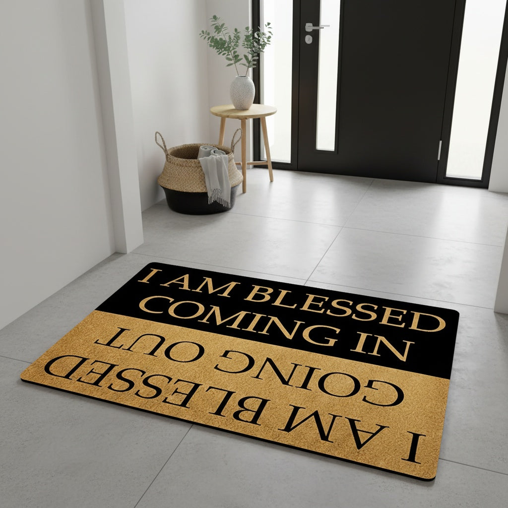 I Am Blessed Doormat Quick Dry Anti-Slip Rubber Back Entrance Rug – Indoor Welcome Mat for Front Door, Entryway & Home – Inspirational Blessing Design