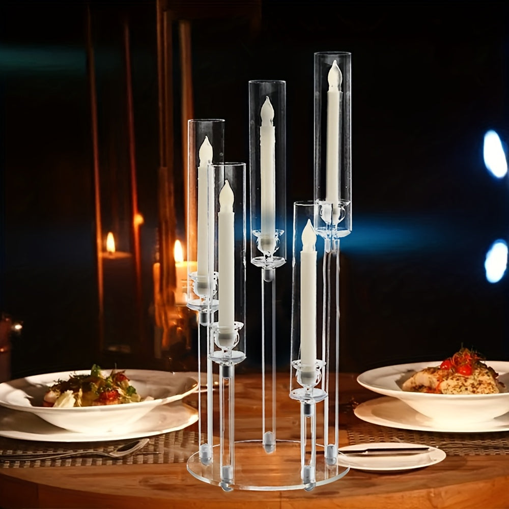 Clear Acrylic Candelabra Taper Candle Holder 5-Arm 6-Arm Wedding Centerpiece Dining Table Party Anniversary Decor