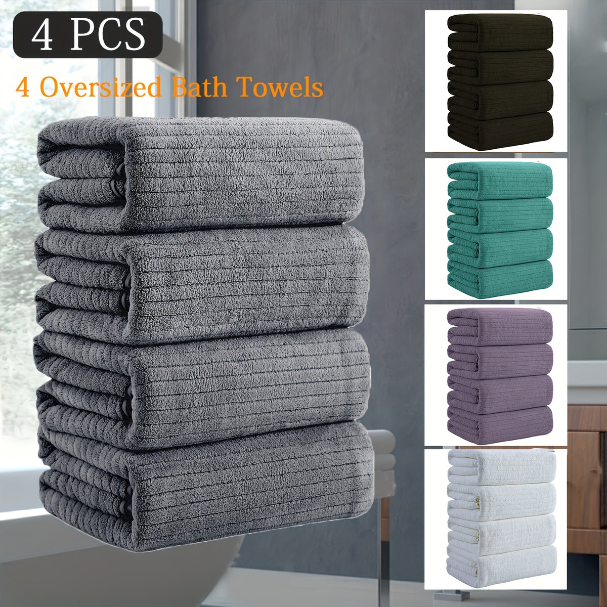 Oversized Bath Towel Set 4 Piece 35x71 Inch – Ultra Soft Quick-Dry Absorbent Microfiber Towels for Bathroom Spa Gym Travel, 10 Colors