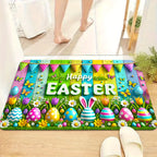 Easter Doormat Flannel Happy Easter Egg Spring Welcome Mat Non-Slip Soft Indoor Outdoor Kitchen Entryway 5 Sizes Including Runner Set