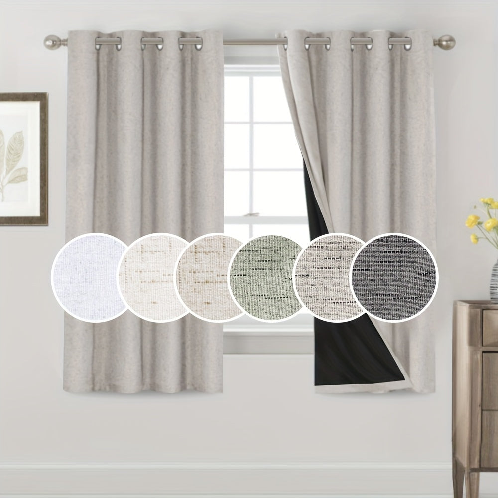 100% Blackout Linen Textured Curtains – Thermal Insulated Noise Reducing Grommet Window Drapes | 2-Panel Set for Bedroom, Living Room & Hall | 6 Neutral Colors
