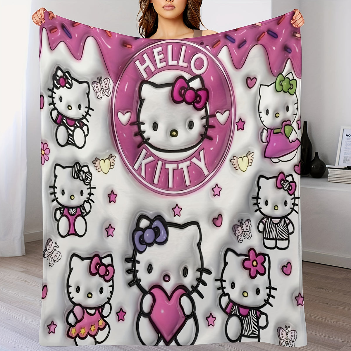 Hello Kitty Throw Blanket – Sanrio Ultra-Soft Polyester, Cozy & Warm, Allergy-Friendly, Machine Washable | 2 Sizes: 50x60 & 60x80 Inch | For Couch, Bed, Office & Bedroom Decor