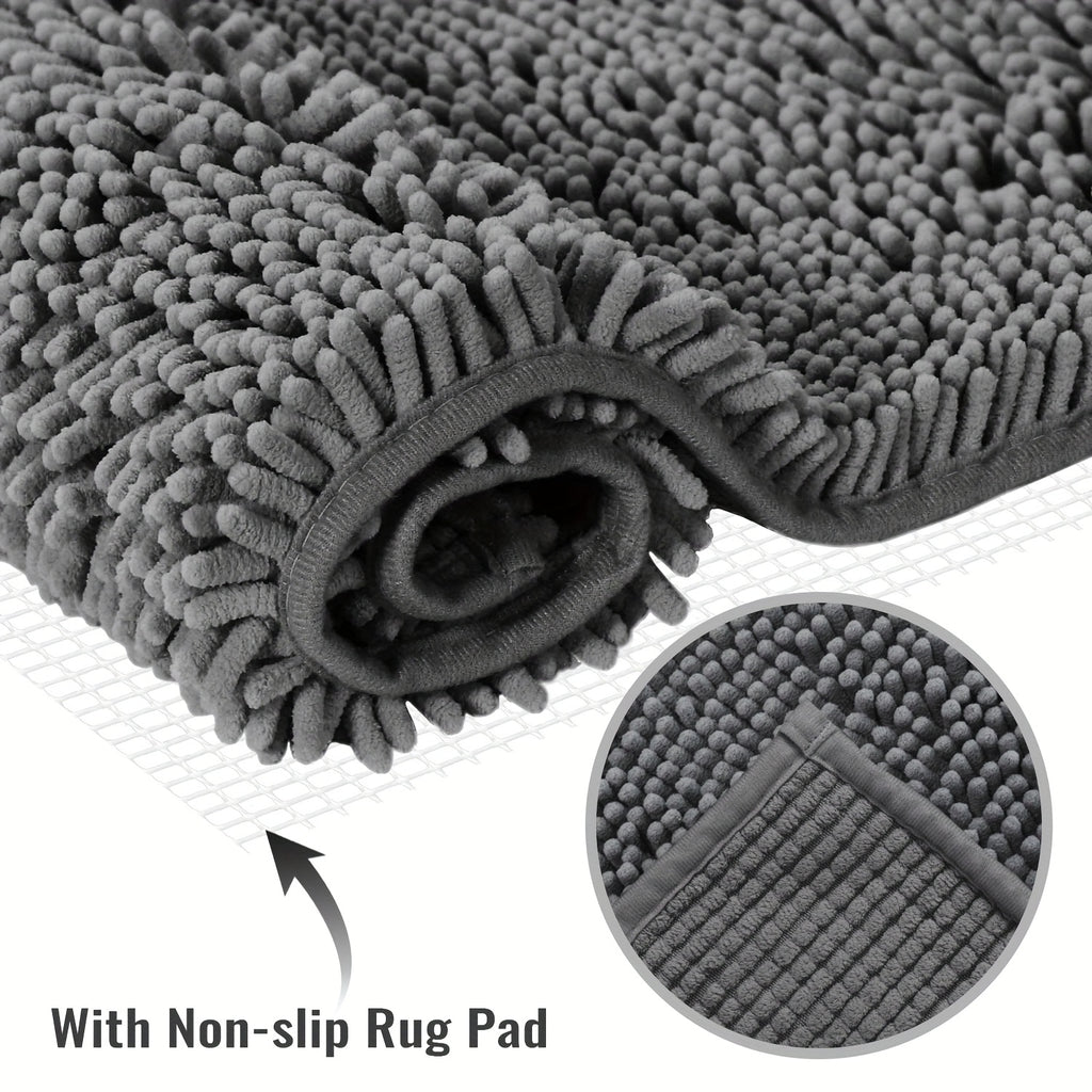 Chenille Bathroom Rug Extra Soft Absorbent Bath Mats for Bathroom Floor – Non-Slip, Water Absorbent, Machine Washable Bath Mat