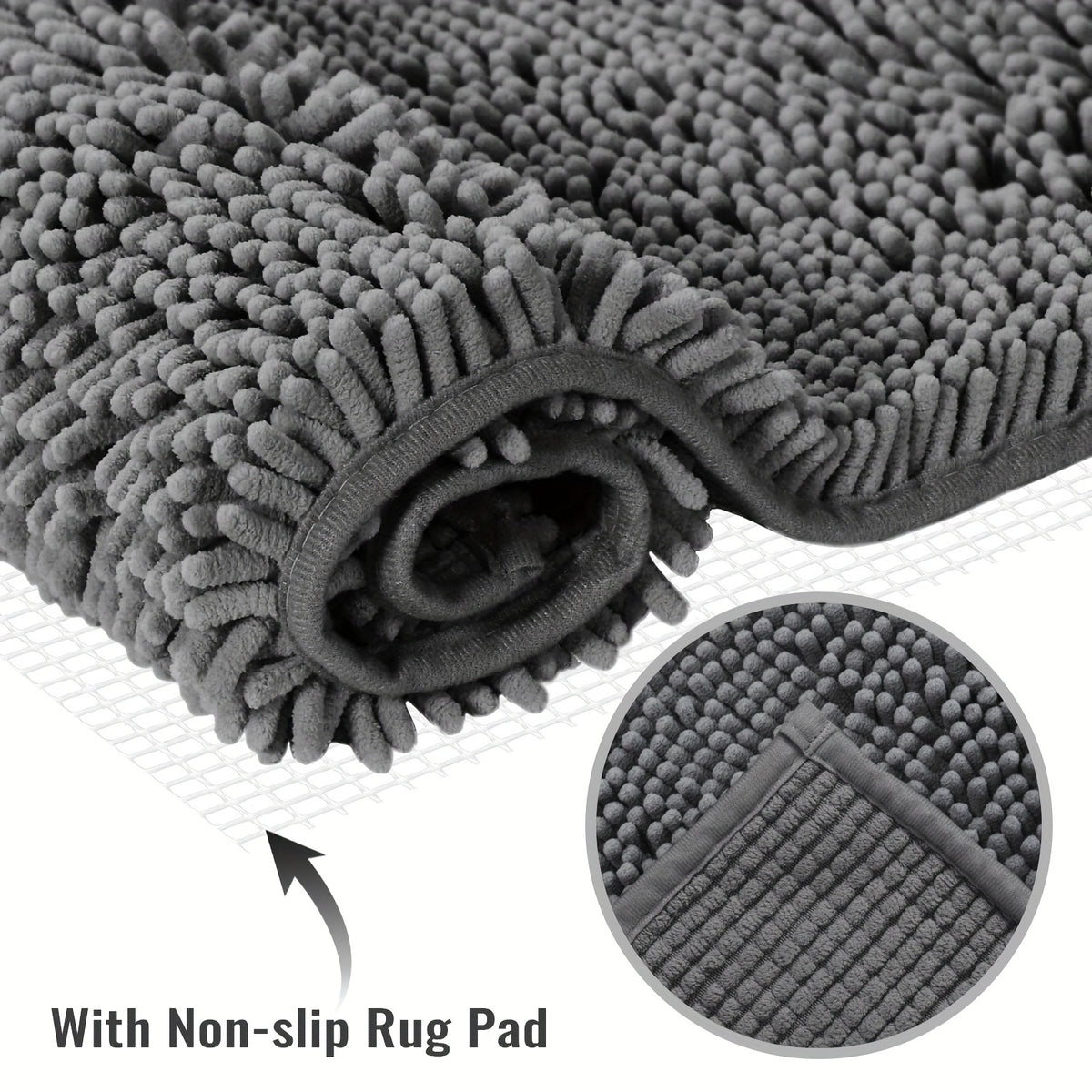 Chenille Bathroom Rug Extra Soft Absorbent Bath Mats for Bathroom Floor – Non-Slip, Water Absorbent, Machine Washable Bath Mat