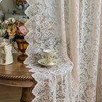 French Vintage Lace Sheer Curtain – Semi-Transparent Floral Phoenix Tail Design, No-Drill Thick Polyester Panel for Bedroom Living Room & Partitioned Spaces, 4 Sizes 3 Colors