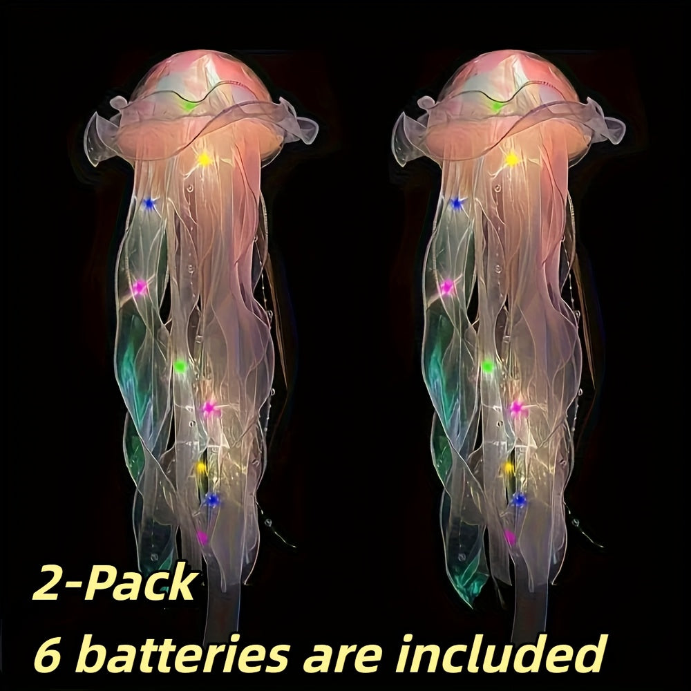 LED Jellyfish Chandelier Lights Color Changing, Set of 2 Hanging Outdoor Garden Tree Lights for Christmas, Halloween, Gender Reveal & Mood Lighting, Battery Powered