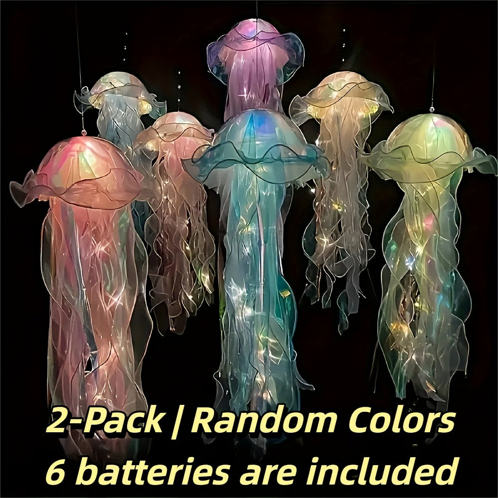 LED Jellyfish Chandelier Lights Color Changing, Set of 2 Hanging Outdoor Garden Tree Lights for Christmas, Halloween, Gender Reveal & Mood Lighting, Battery Powered