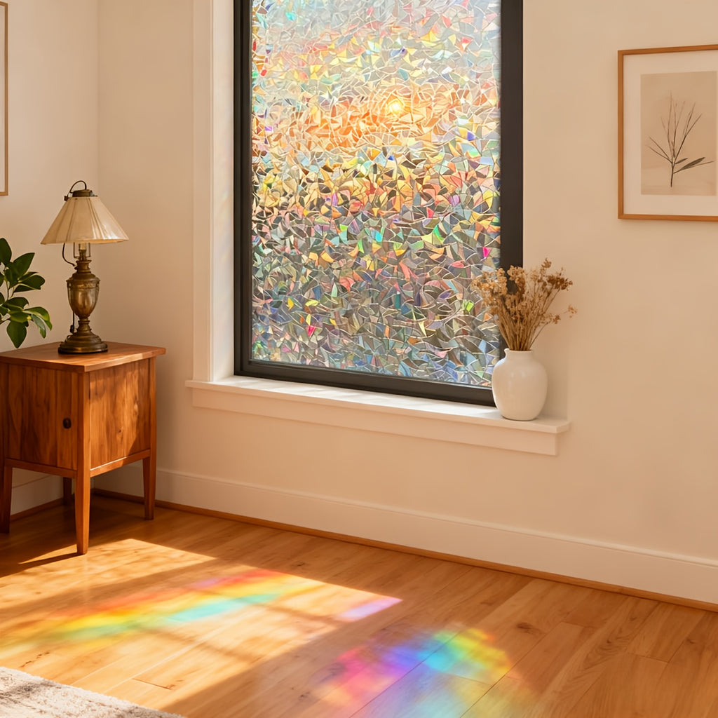 Rainbow Privacy Window Film Static Cling No Glue - Decorative UV Blocking Sun Film, 60% Privacy, Rainbow Light Effect for Home Bathroom Office, 7 Sizes
