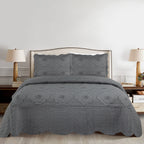 Quilted Embroidered Bedspread Set 3 Pcs – Floral Embroidery, 100% Polyester, Wrinkle-Resistant Lightweight Coverlet for Queen & King Bedroom Decor, 16 Colors