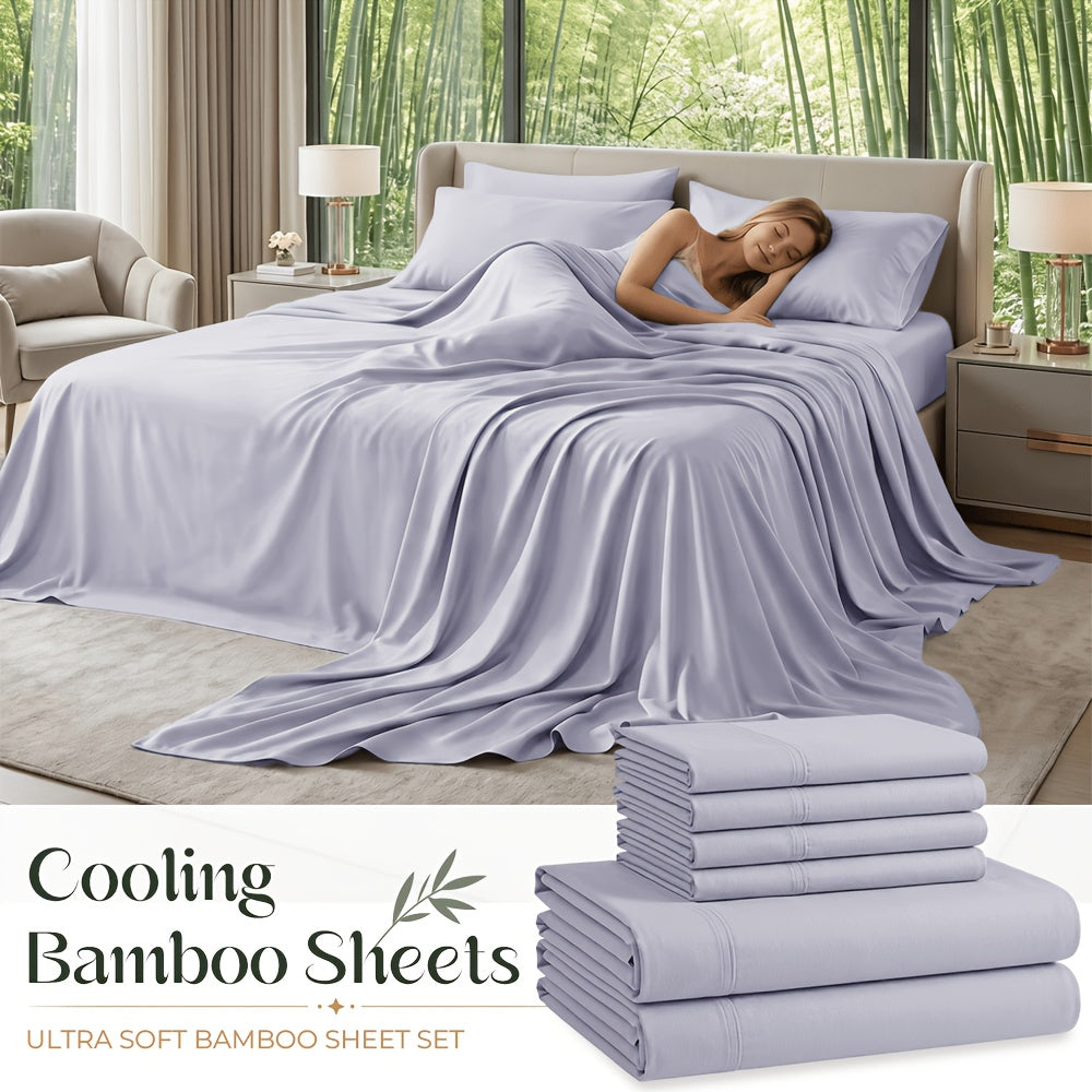 Cooling Bamboo Sheet Sets Deep Pocket 16 Inch Moisture-Wicking Breathable Soft 1800 Thread Count Fitted Sheet Twin Full Queen King All Season