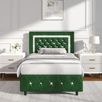Upholstered Bed Frame with Diamond Tufted Headboard & Footboard – Faux Leather, Wooden Slats, No Box Spring Needed | Twin Full Queen King