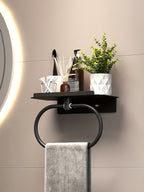 Oval Metal Towel Ring Wall Mounted – No-Drill Bathroom Organizer, Modern Matte Black Finish, Durable & Elegant Home Decor