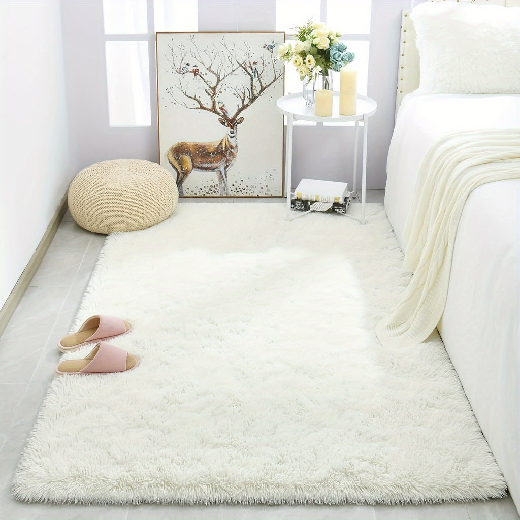 Fluffy Shag Area Rug for Living Room & Bedroom – Soft Non-Slip Plush White Carpet, Cozy Modern Indoor Shaggy Floor Mat, 4x6 5x7 6x9 8x10 ft Large Home Decor Rug