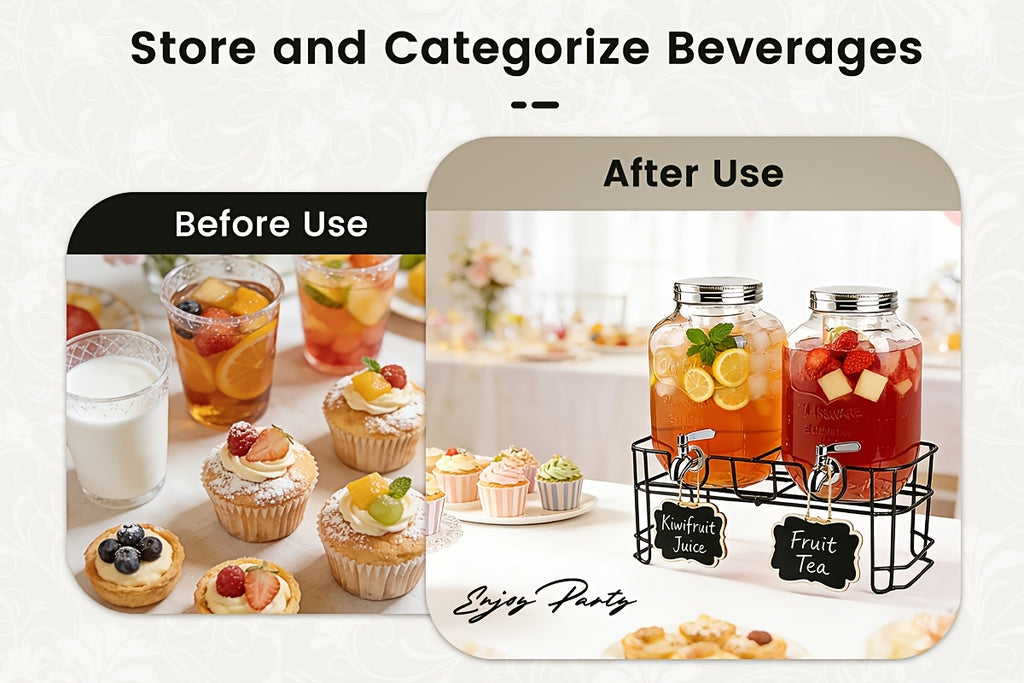 2-Pack Glass Beverage Dispenser with Fruit Infuser, Ice Cylinder & Stainless Steel Spigot – 1 Gallon Lemonade Drink Dispenser for Parties, BBQ, Weddings & Picnics
