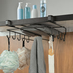 Under Cabinet Cutting Board Rack No-Drill – Carbon Steel Chopping Board Holder with Double-Row Hooks for Kitchen Utensils, Paper Towels & Spatulas | Multi-Use Under-Cabinet Storage Organizer