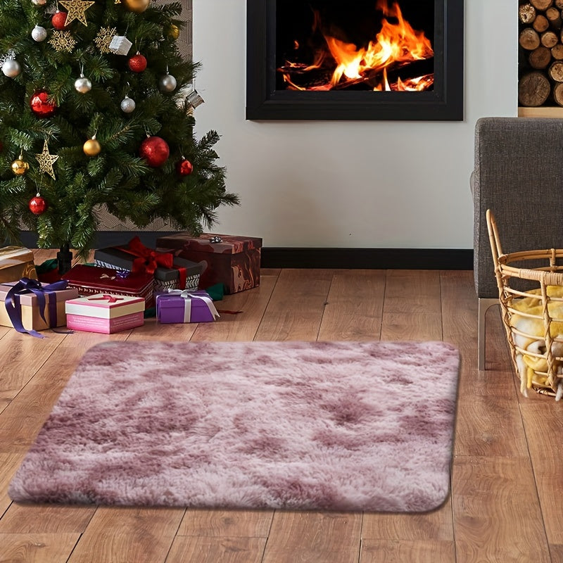 Tie-Dye Plush Mat Soft Absorbent Non-Slip Machine Washable Floor Mat for Living Room Bedroom Bathroom Dark Gray Black Light Gray Pink