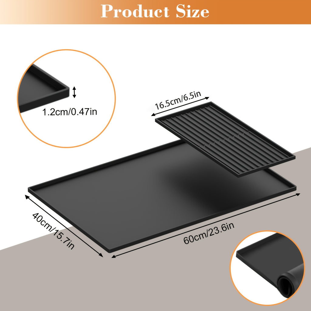 Silicone Coffee Mat with Raised Edges 2-in-1 Coffee Bar Mat and Dish Drying Mat - Countertop Protector for Coffee Machine, Espresso Maker & Kitchen Counter, 23.6 x 15.7 Inch