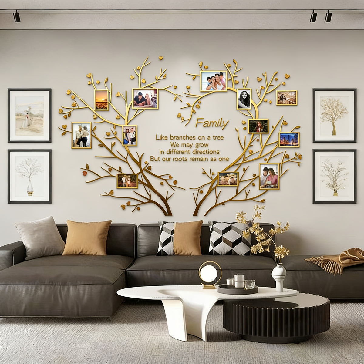 Family Tree Collage Frame Wall Decor - Removable 3D Acrylic Heart Design Photo Frames - DIY Peel and Stick Wall Art for Living Room and Bedroom - Unique Family Gift for Home