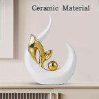 White Gold Ceramic Abstract Art Statue Set of 2 – Handcrafted Resin Sculpture Decor for Living Room, TV Cabinet & Wine Cabinet – Light Luxury Modern Home Decorations Centerpiece