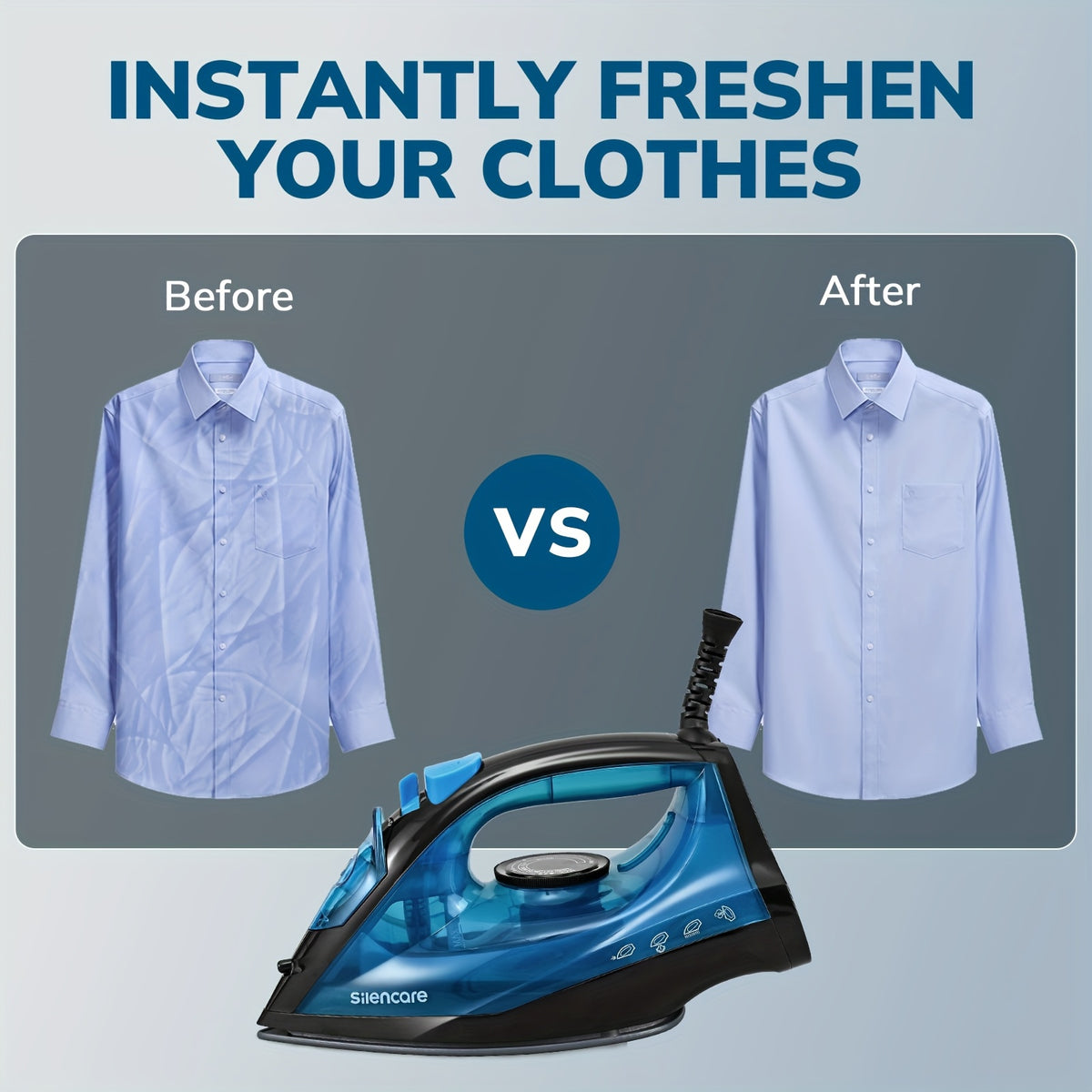 Clothes Steamer Handheld Garment Steamer Non-Stick Plate High Pressure Anti-Calc Fast Heating Adjustable Temperature Dry Wet Travel Essential Blue