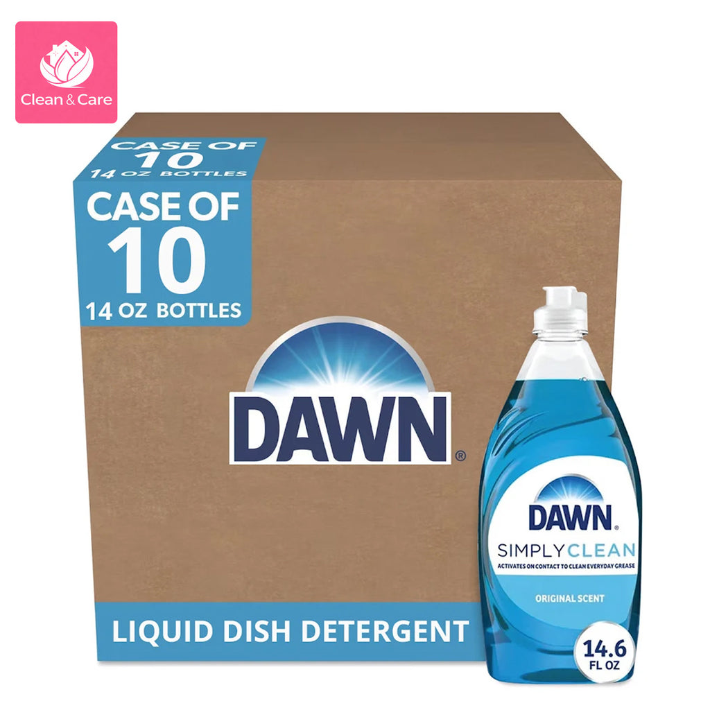 Dawn Simply Clean Dish Soap 10 Pack 14 oz Each Original Scent Grease Cutting Dishwashing Liquid for Dishes Pots Pans Utensils Glassware Bulk Dish Soap Value Pack for Home Office Shared Kitchen