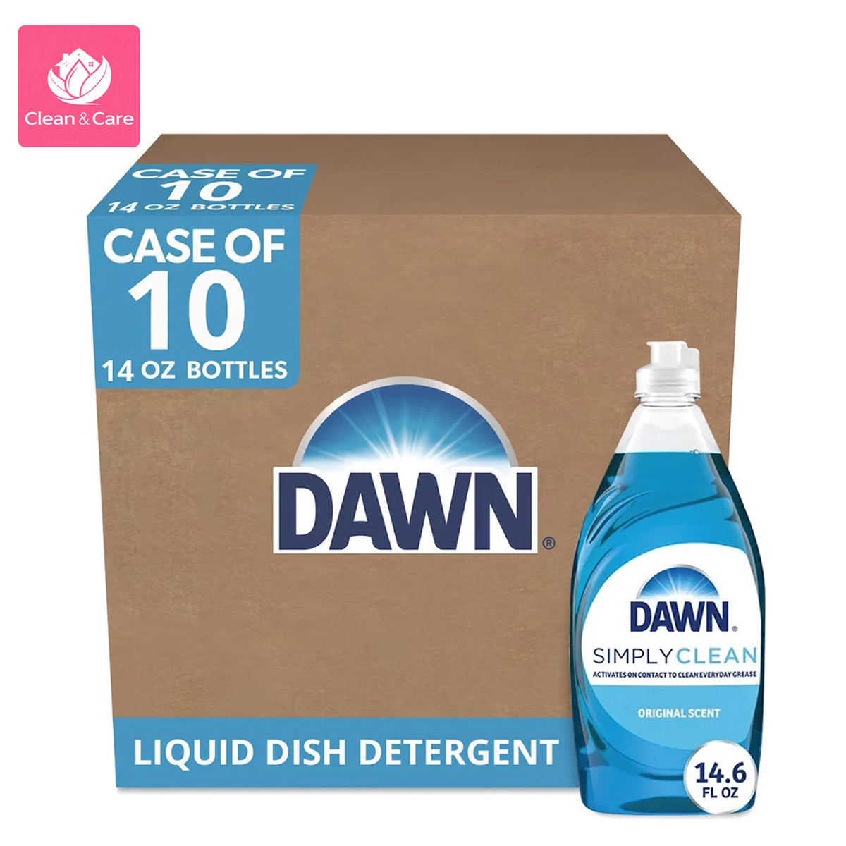 Dawn Simply Clean Dish Soap 10 Pack 14 oz Each Original Scent Grease Cutting Dishwashing Liquid for Dishes Pots Pans Utensils Glassware Bulk Dish Soap Value Pack for Home Office Shared Kitchen