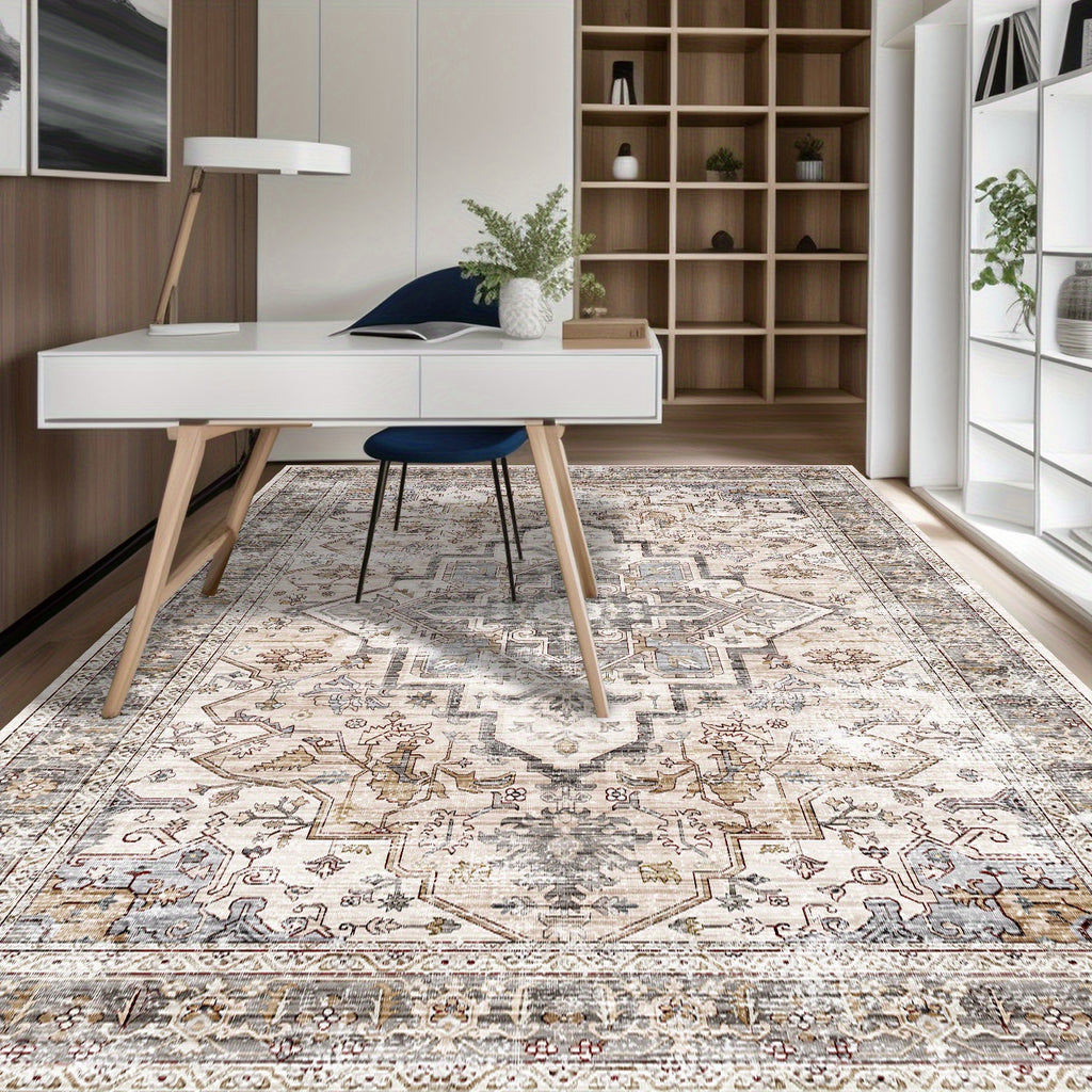 Bohemian Area Rug Washable Ultra-Soft Non-Slip Retro Foldable Living Room Bedroom Rug Beige Grey 4x6 5x7 6x9 8x10 9x12