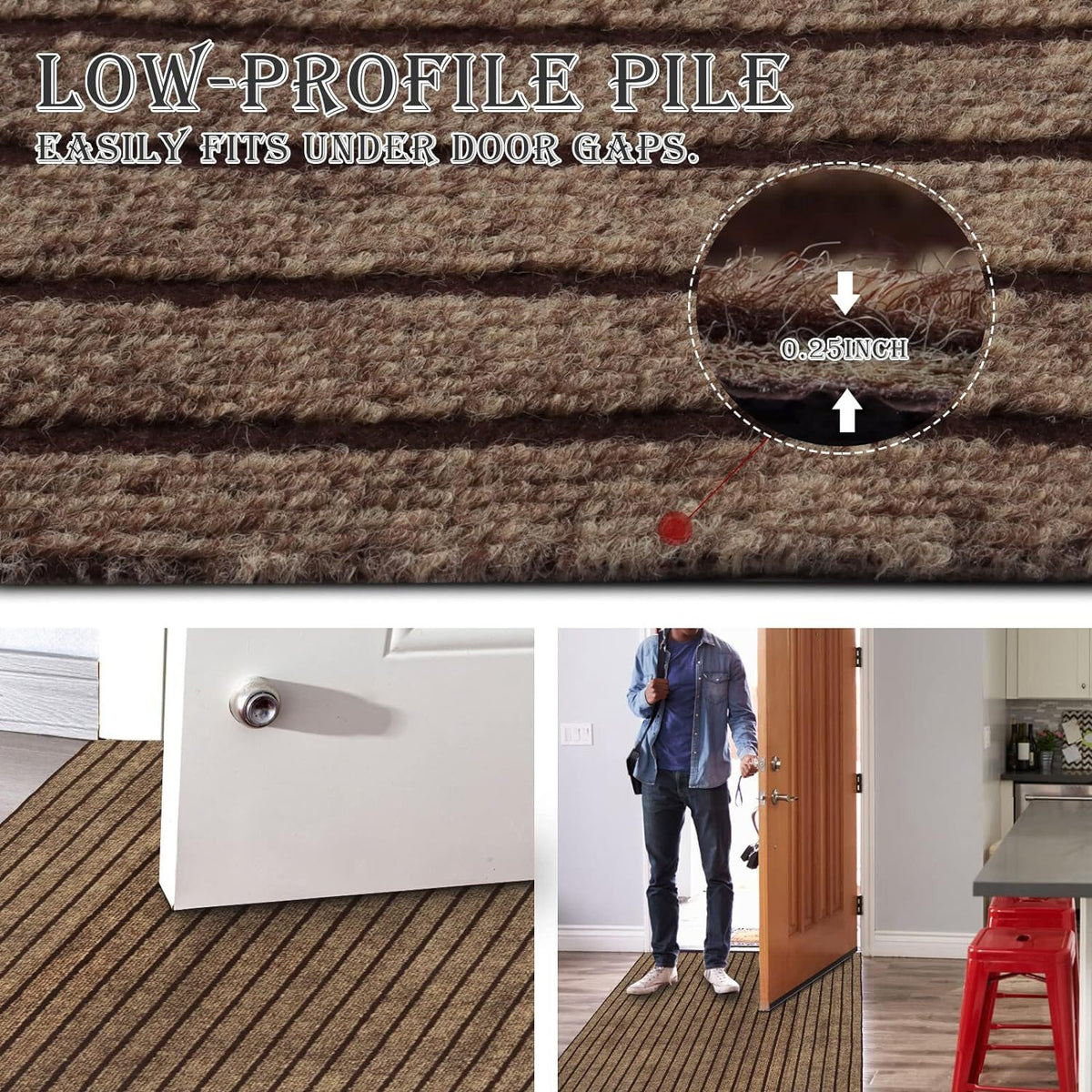 Runner Rug for Hallway Entryway Kitchen – Indoor Outdoor Non-Slip Rubber Backing, 200+ Custom Sizes, 8 Colors, Stain Resistant Low Pile Carpet Runner